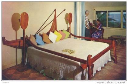 Coco Palms Hotel Room Interior View, Kuai HI Hawaii, on c1950s Vintage Postcard, Territory of Hawaii