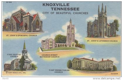 Knoxville Tennessee, Churches, Architecture, c1940s Vintage Curteich Linen Postcard