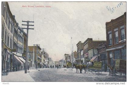 Lewiston Idaho, Main Street Scene Business District, Grocery Bakery Delivery Wagon, c1900s Vintage Postcard