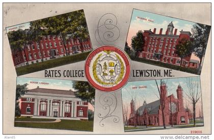 Lewiston Maine, Bates College, Multi-view of Campus Buildings, c1910s Vintage Postcard