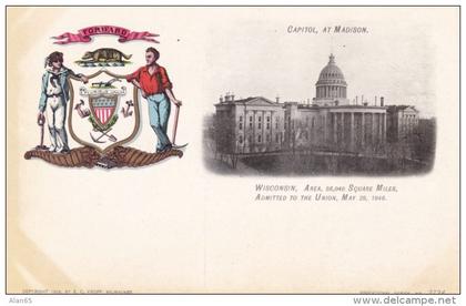 Wisconsin State Capitol Building, Madison WI c1900s Vintage Postcard, Paducah KY Clothing Store Message on back