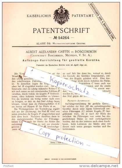 Original Patent  -  A. A. Griffin in Roscommon , Michigan, USA , 1890 , !!!