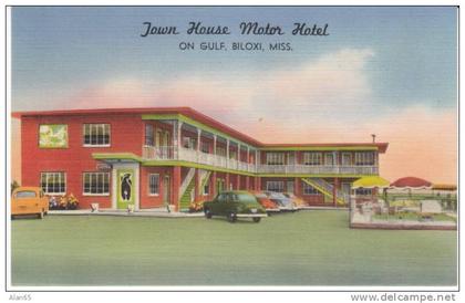 Biloxi MS Mississippi, Town House Motor Hotel, Motel Lodging, c1940s Vintage Linen Postcard