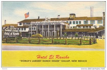 Gallup NM New Mexico, Hotel El Rancho on Route 66, on c1940s Vintage Linen Postcard