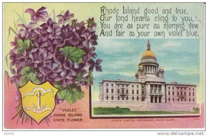 Rhode Island State Capitol Building , State Flower Violet, Providence RI on c1910s Vintage  Postcard