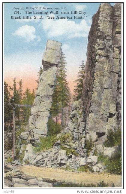 Black Hills SD South Dakota, Leaning Wall near Hill City SD, c1910s Vintage Postcard