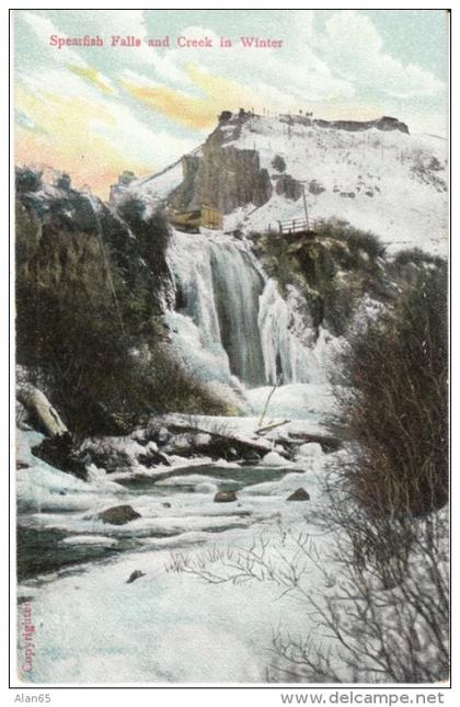 Black Hills SD South Dakota, Spearfish Falls and Creek in Winter, c1900s Vintage Postcard