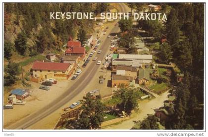 Keystone SD South Dakota, Aerial View Street Scene, Autos, Store c1960s Vintage Postcard