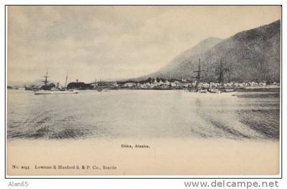 Sitka AK Alaska, Harbor View of Town, Ships, on 1900s Vintage Postcard