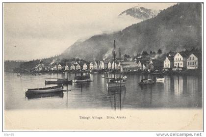 Sitka AK Alaska, Thlingit Village Tlingit, Harbor Scene, Boats Wharf, c1900s Vintage Postcard