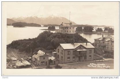 Sitka AK Alaska,View of Town, Buildings Architecture, 'The Photo Shop Studio, on c1920s/40s Vintage Real Photo Postcard