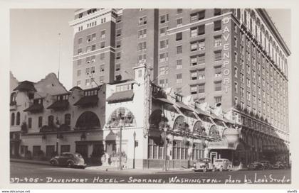 Spokane Washington, Davenport Hotel, Street Scene, Autos, c1940s Vintage Real Photo Postcard