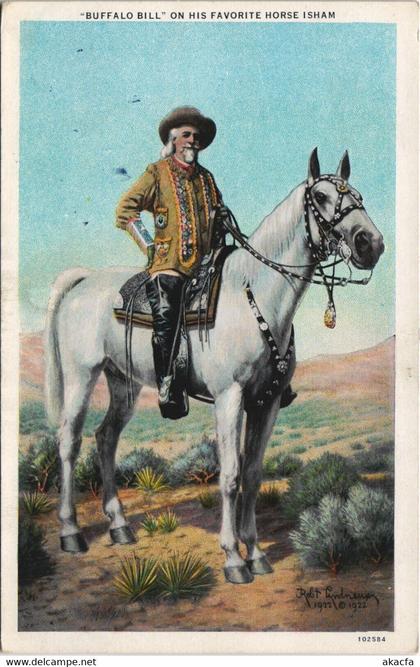 PC WILLIAM F. CODY "BUFFALO BILL" AND HI HORSE ISHAM, Vintage Postcard (b42552)