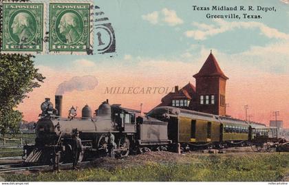 TEXAS - Greenville - Texas Midland R.R.Depot Train 1914 Postcard