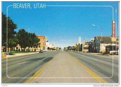 Beaver UT Utah, Main Street Scene, Autos, c1980s Vintage Postcard