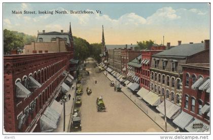 Brattleboro VT Vermont, Main Street Scene, Water Wagon c1910s Vintage Postcard