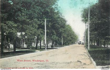 vintage Postcard USA Waukegan IL West Street Danish stamp