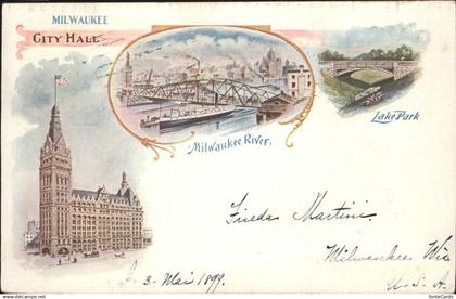 41326691 Milwaukee_Wisconsin City Hall Milwaukee River Bridge Lake Park Litho