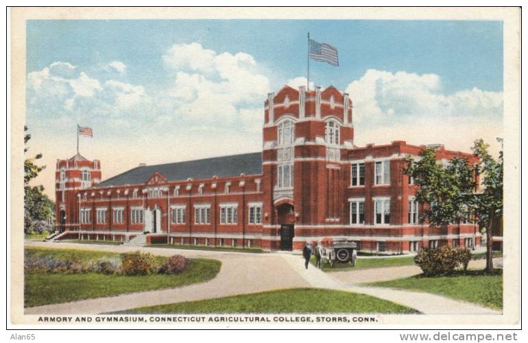 Storrs CT, Armory gymnasium at Connecticut Agricultural College on c1920s Vintage Postcard