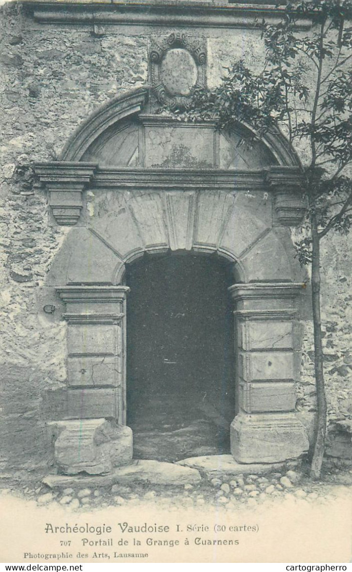 Suisse archeologie vaudoise portail de la Grange a Cuarnens correspondence monsieur Albert Piguet Montreux 1906