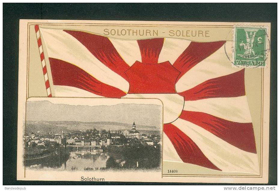 Suisse - Drapeau canton Solothurn Soleure ( gaufrée vue  générale blason H. Guggenheim)