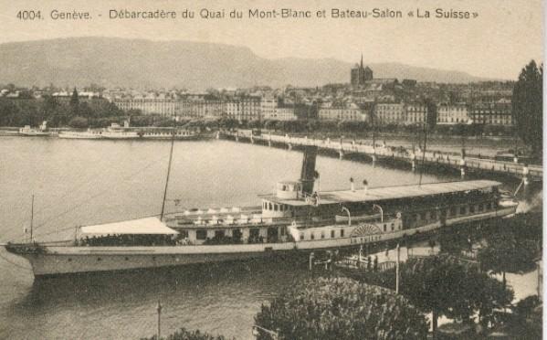 SUISSE, GENEVE: Débarcadère du Quai du Mont-Blanc et Bateau-Salon "LA SUISSE".