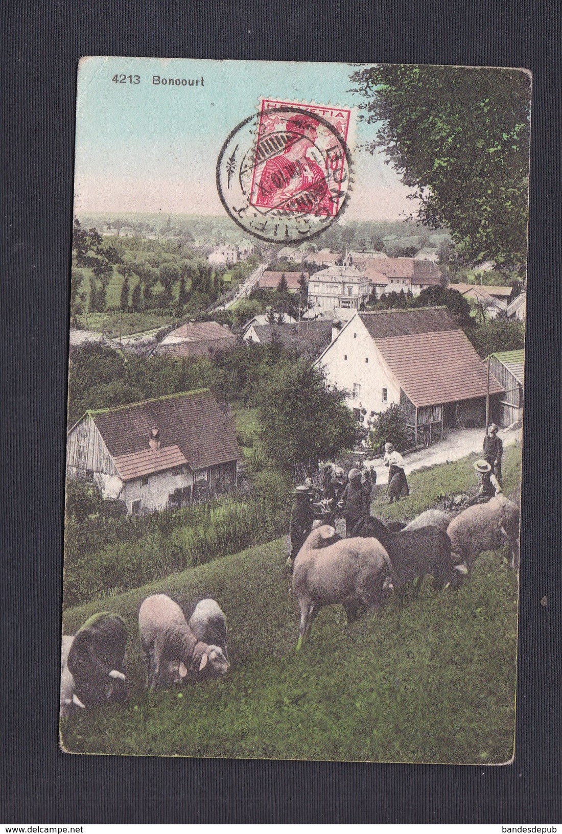 Suisse JU - Boncourt ( vue animée troupeau de moutons mouton colorisée Ed. Burgy )