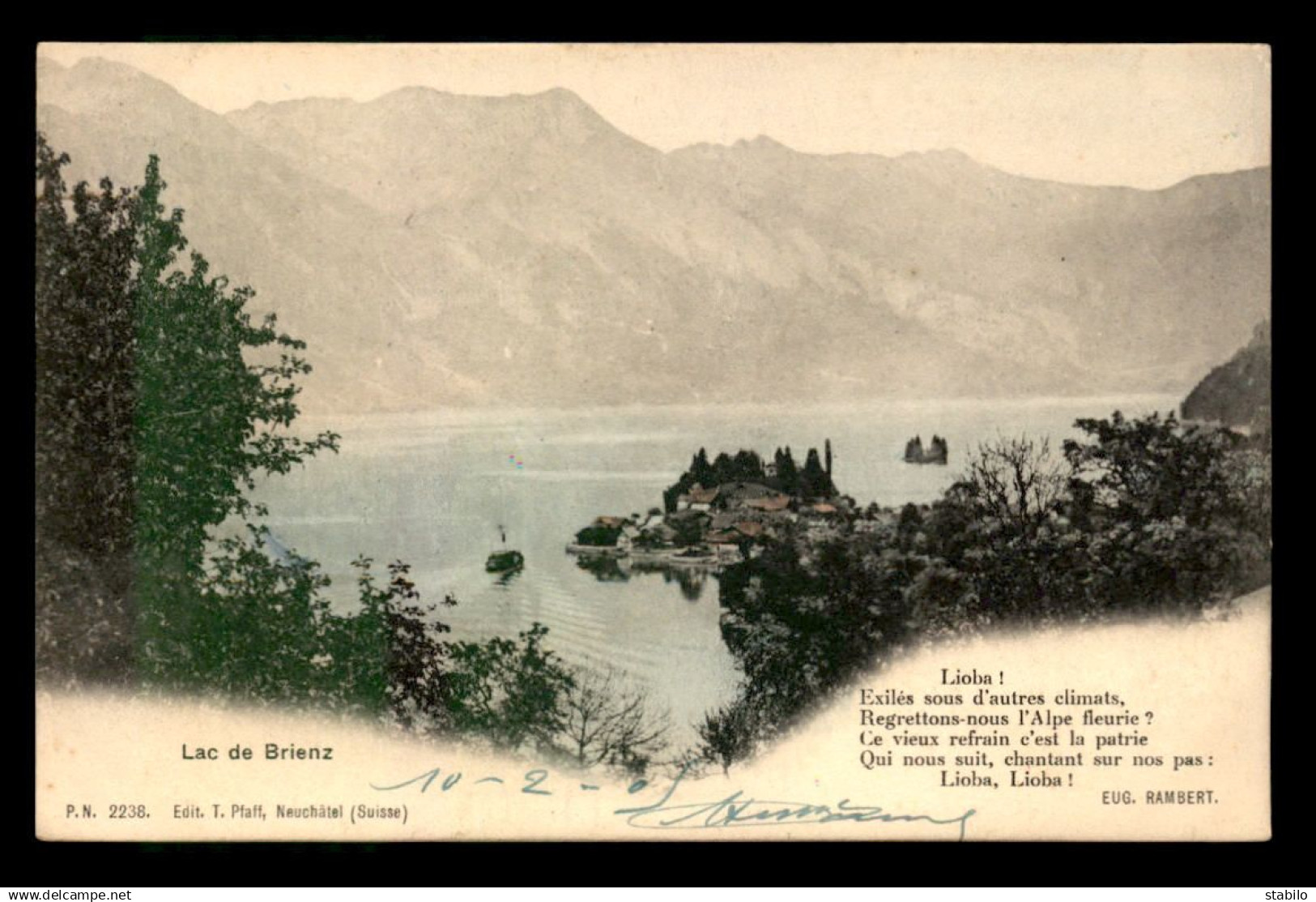 SUISSE - LAC DE BRIENZ - EDITEUR T. PFAFF N° 2238