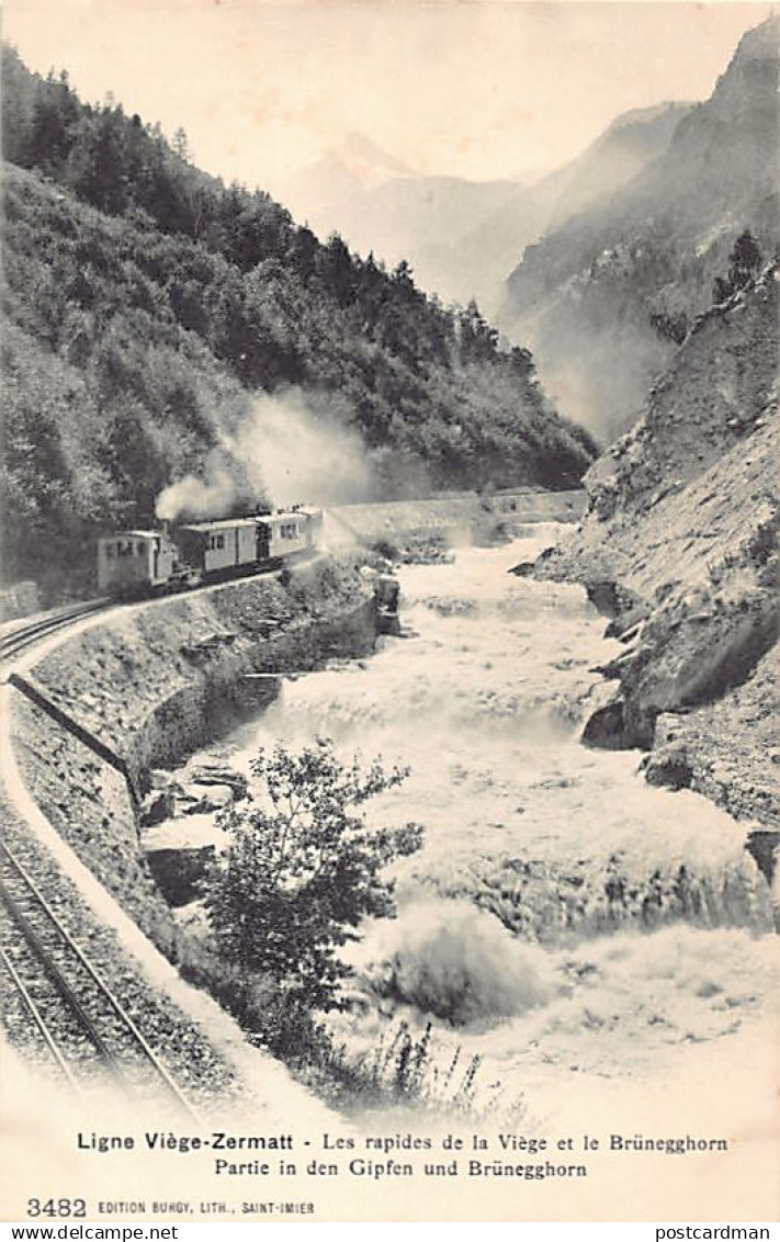 Suisse - Ligne Viège-Zermatt (VS) Les rapides d ela Viège et le Brünegghorn - Ed. Burgy 3482