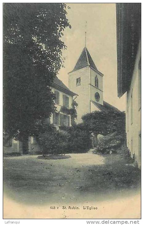 SUISSE- ref B991- saint aubin -st aubin - l eglise  -carte bon etat  -