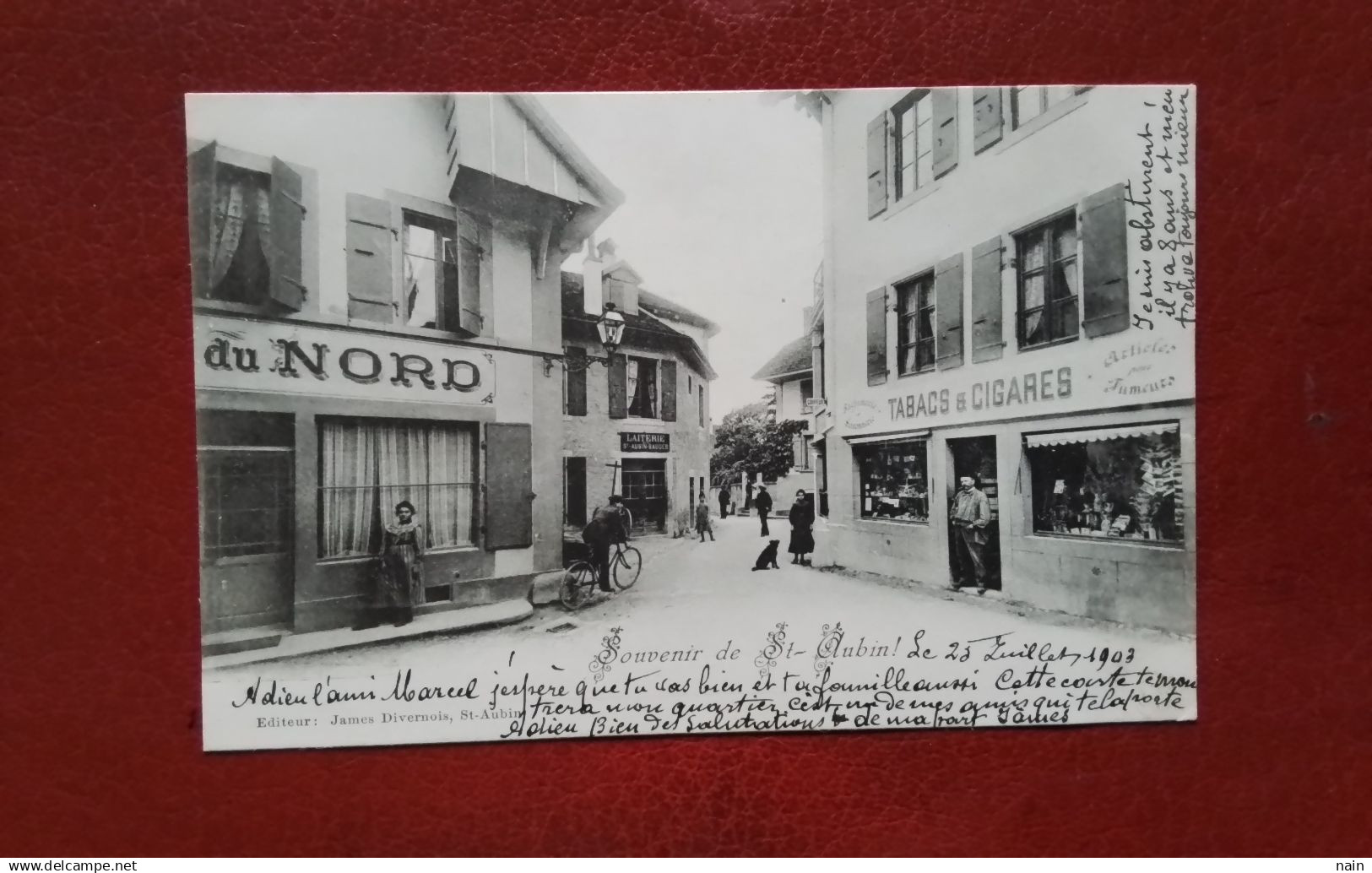 SUISSE - SAINT AUBIN - " SOUVENIR DE ST AUBIN - TABACS & CIGARES - LAITERIE ... " - - - " TRES RARE " - - -