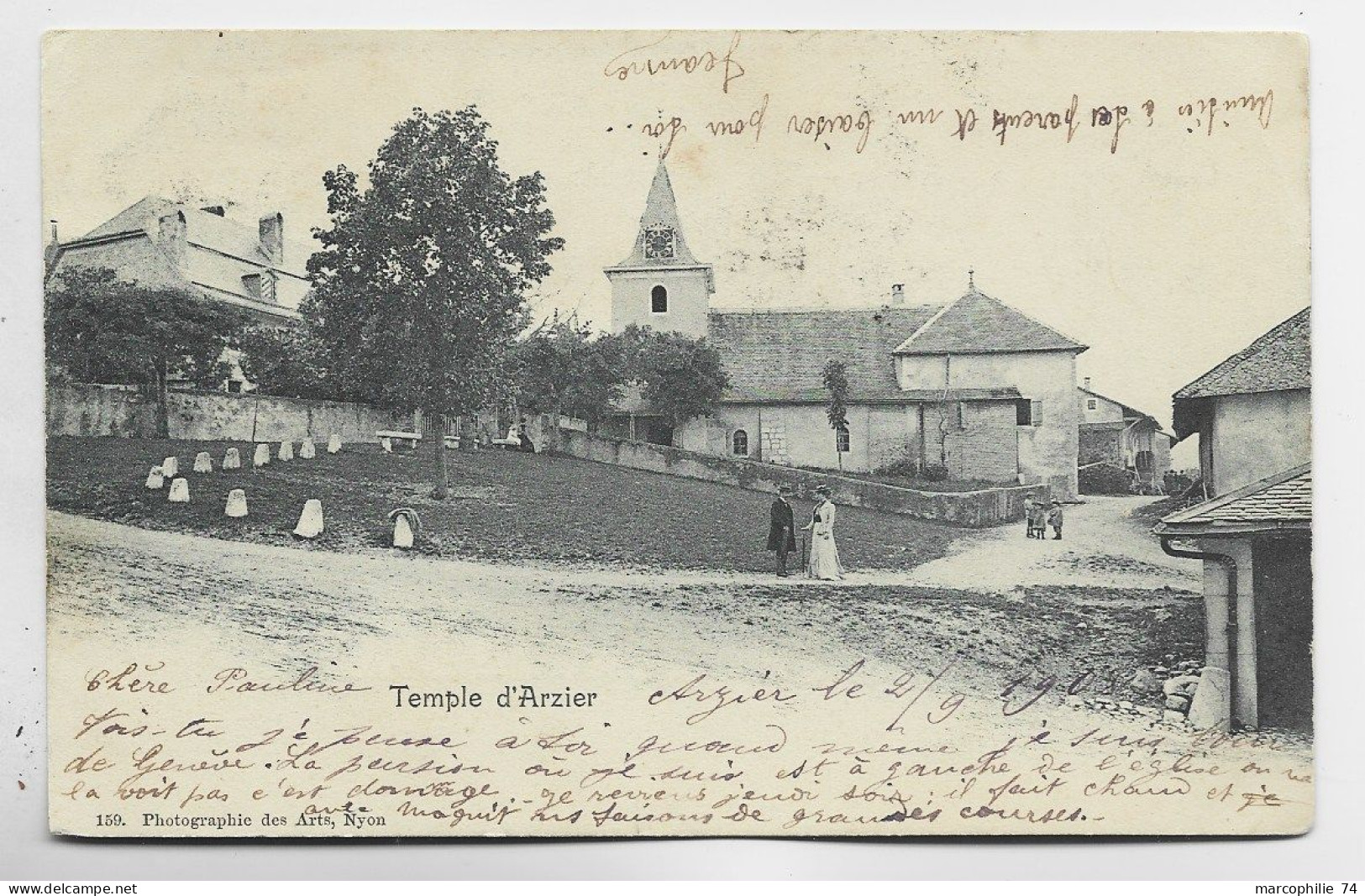 SUISSE VAUD CARTE TEMPLE D'ARZIER 1903