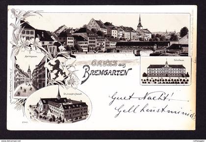1899 gelaufene Lithokarte Gruss aus Bremgarten nach Altstetten ZH. minim fleckig
