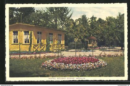 AK Möhlin, Hotel Solbad Sonne, Gartenpartie mit Blumenrabatten