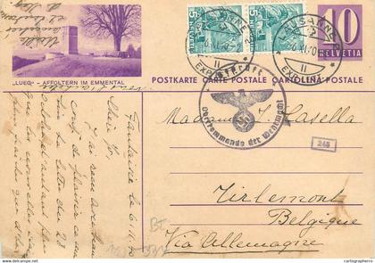 Switzerland Suisse Schweiz entier postal Helvetia 10c stationery Affoltern im Emment to Tirlemont via Germany 1940