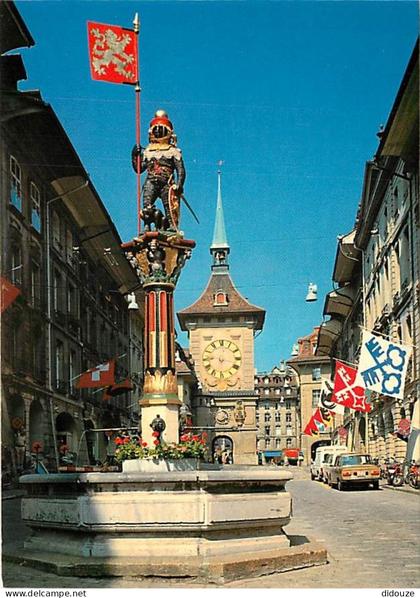 Suisse - BE Berne - Berne - Tour de l'horloge et la fontaine des Zaehringen - Blasons - Automobiles - CPM - Carte Neuve