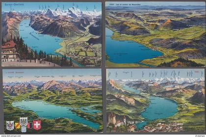 1910. Schweiz. POST CARD. 4 different lakes. Thuner See, Brienzersee, Bodensee, Lac de Neuchatel. - JF414979