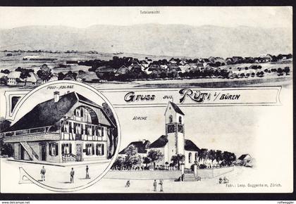 1907 AK Gruss aus Rüti bei Büren mit Postablage.gelaufen nach Langendorf