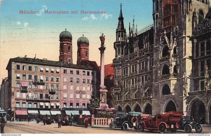 SUISSE - München - Marienplatz avec la colonne de la Vierge - Colorisé - Carte postale ancienne