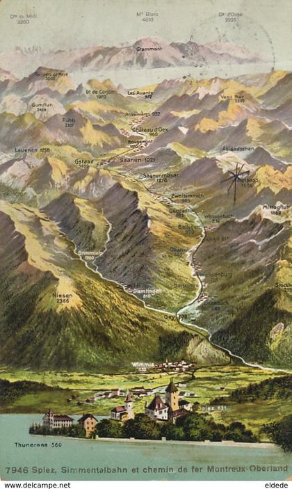Spiez Carte Geographique  Chemin de Fer Montreux Oberland Les Avants  Rossinères Oex Rougemont Saanen Enge Oey