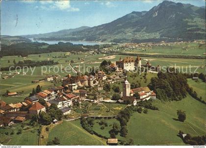 11896295 Gruyeres FR Au fond Broc et lac de la Gruyere