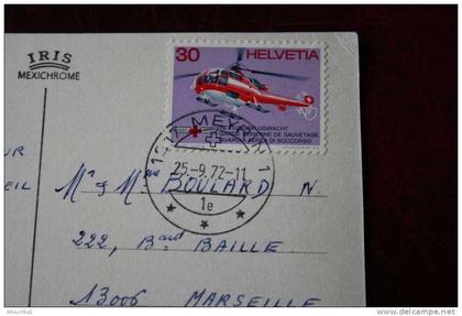 1972 TIMBRE HELICOPTERE   MEYRIN  CARTE POSTALE POST-CARD  DE SUISSE HELVETIA  ARRACHEMENT VOIR SCANN