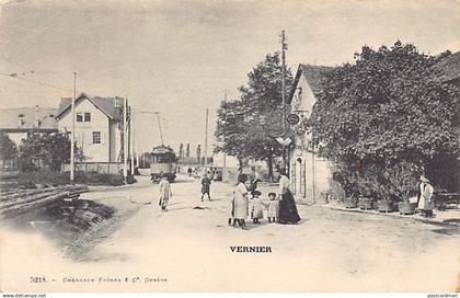 VERNIER (GE) Rue - Tramway -  Cafe Pavillon M. Pinget - Ed. Charnaux Frères 5218