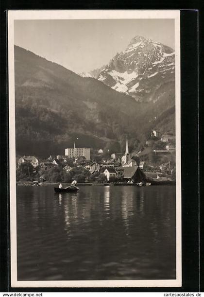 AK Mühlehorn am Walensee, Ortsansicht gegen das Gebirge