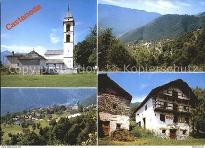 11890867 Castaneda Valle Calanca Kirche Panorama Dorfpartie Castaneda