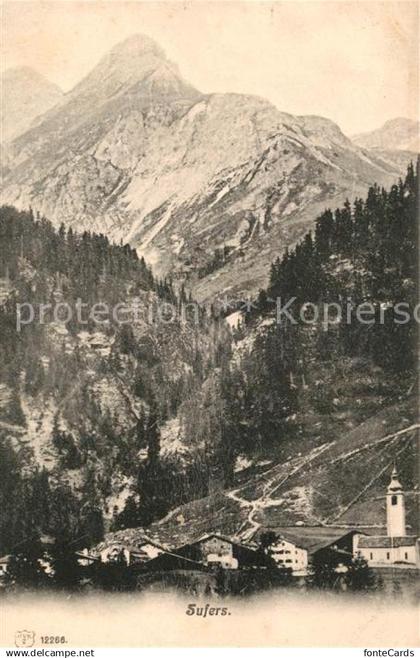 13039745 Sufers Ortsansicht mit Kirche Alpenpanorama