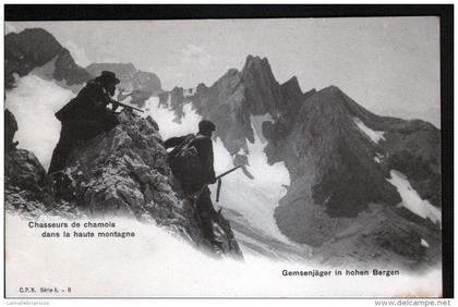 SUISSE, CHASSEURS DE CHAMOIS DANS LA HAUTE MONTAGNE, GEMSENJAGER IN HOHEN BERGEN