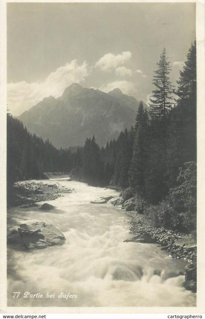 Switzerland postcard partie bei sufers river scene