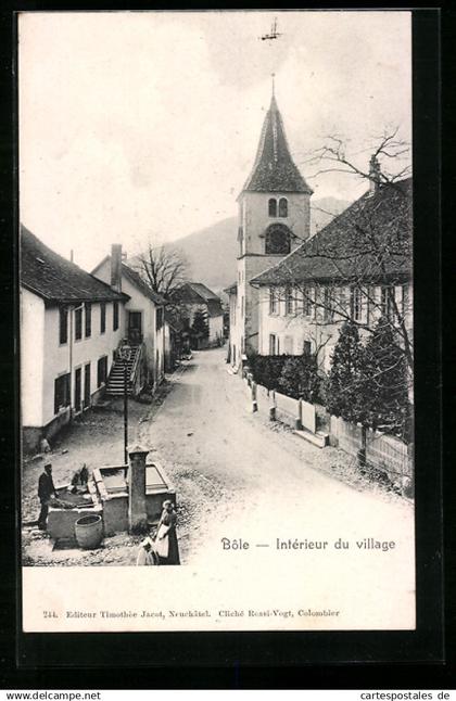 AK Bôle, Intérieur du Village, Strassenpartie an der Kirche