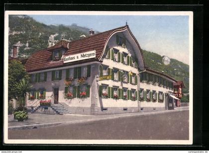 AK Alpnach-Dorf, Gasthaus u. Metzgerei z. Sonne, Bes. Arthur Britschgi